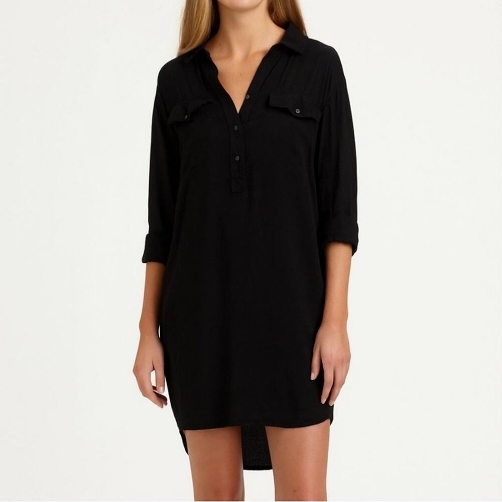 James Perse Shirt Dress Black SMALL Easy Henley Button Down Tunic WEB6660 Classy